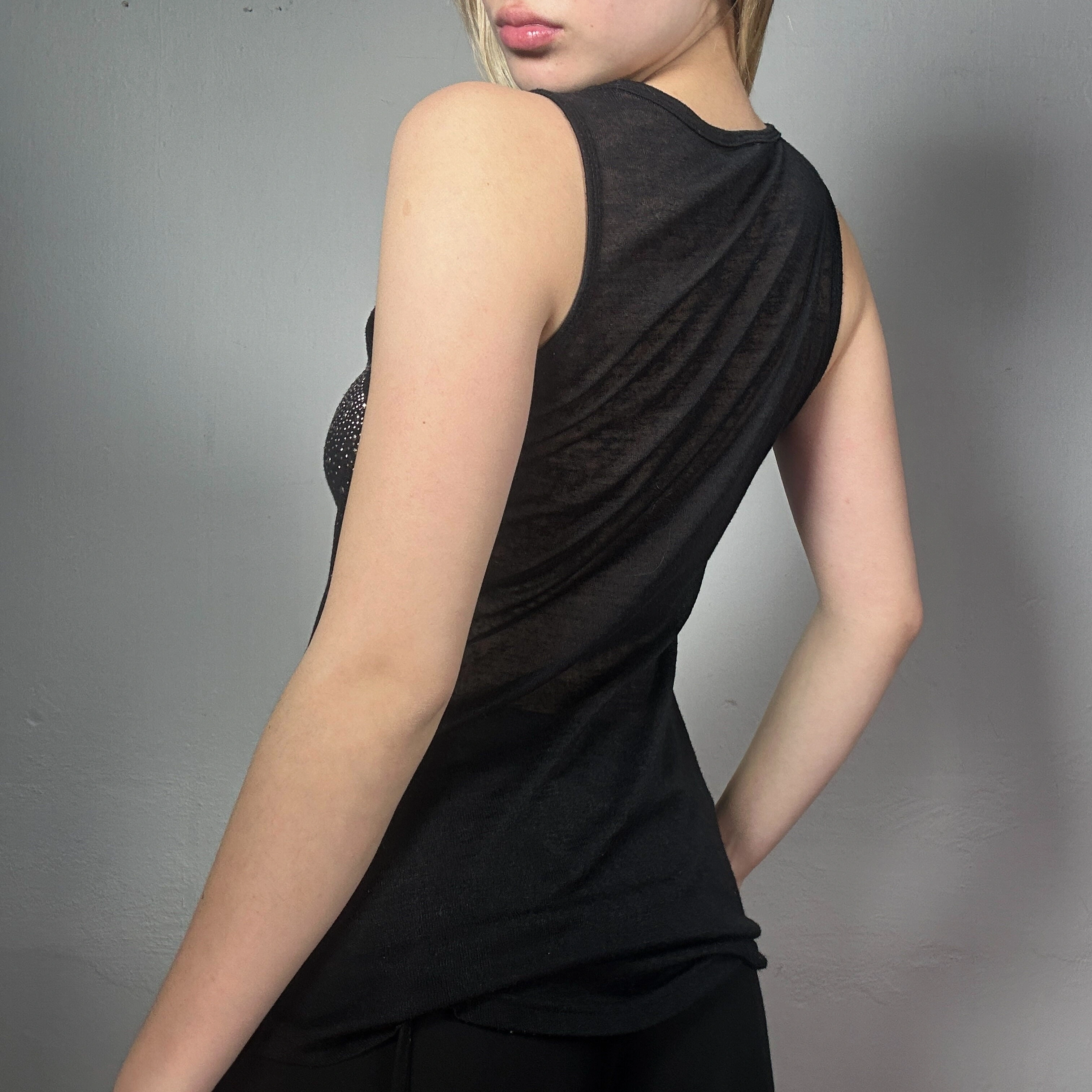 Vintage Zwarte Tanktop met Strass: 90's Flair voor Jou! (Maat M)